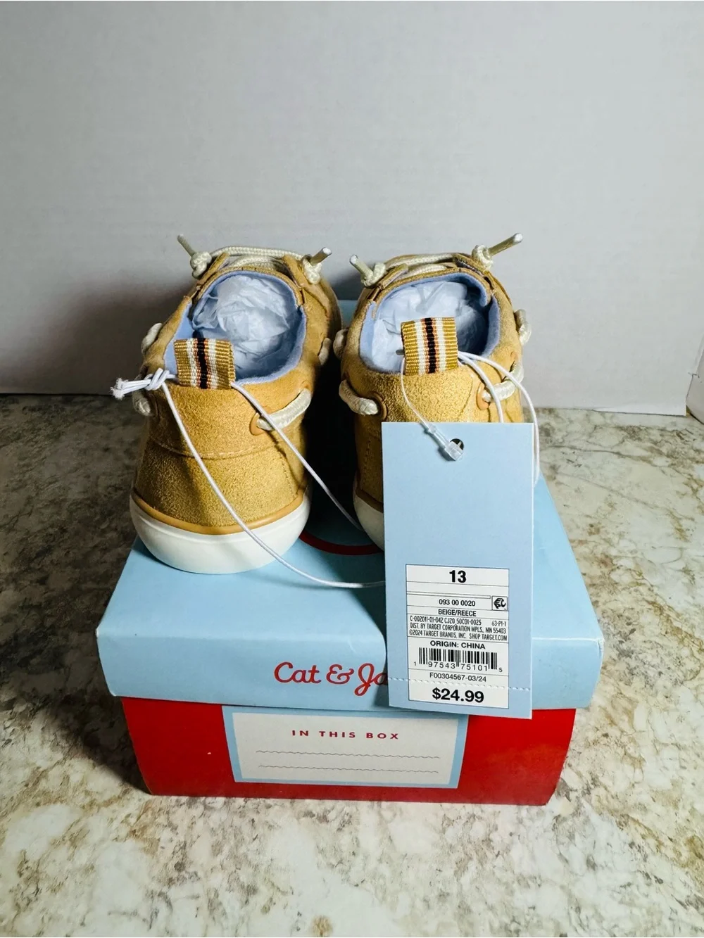NWT Cat & Jack Kids Suede Boat Shoe - Tan Sz 13